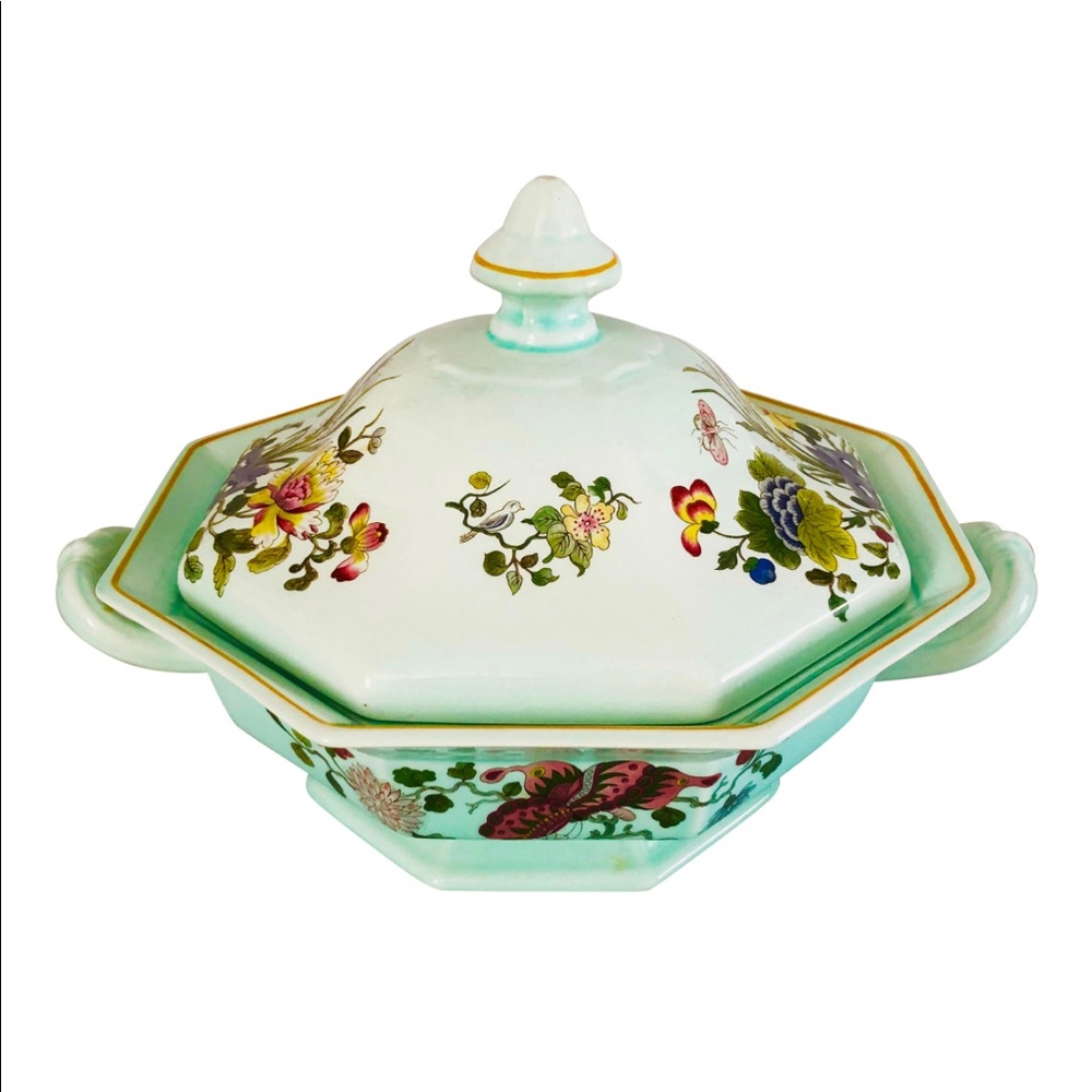 Vintage Adams China "Ming Jade" Octagonal Covered Vegetable Bowl